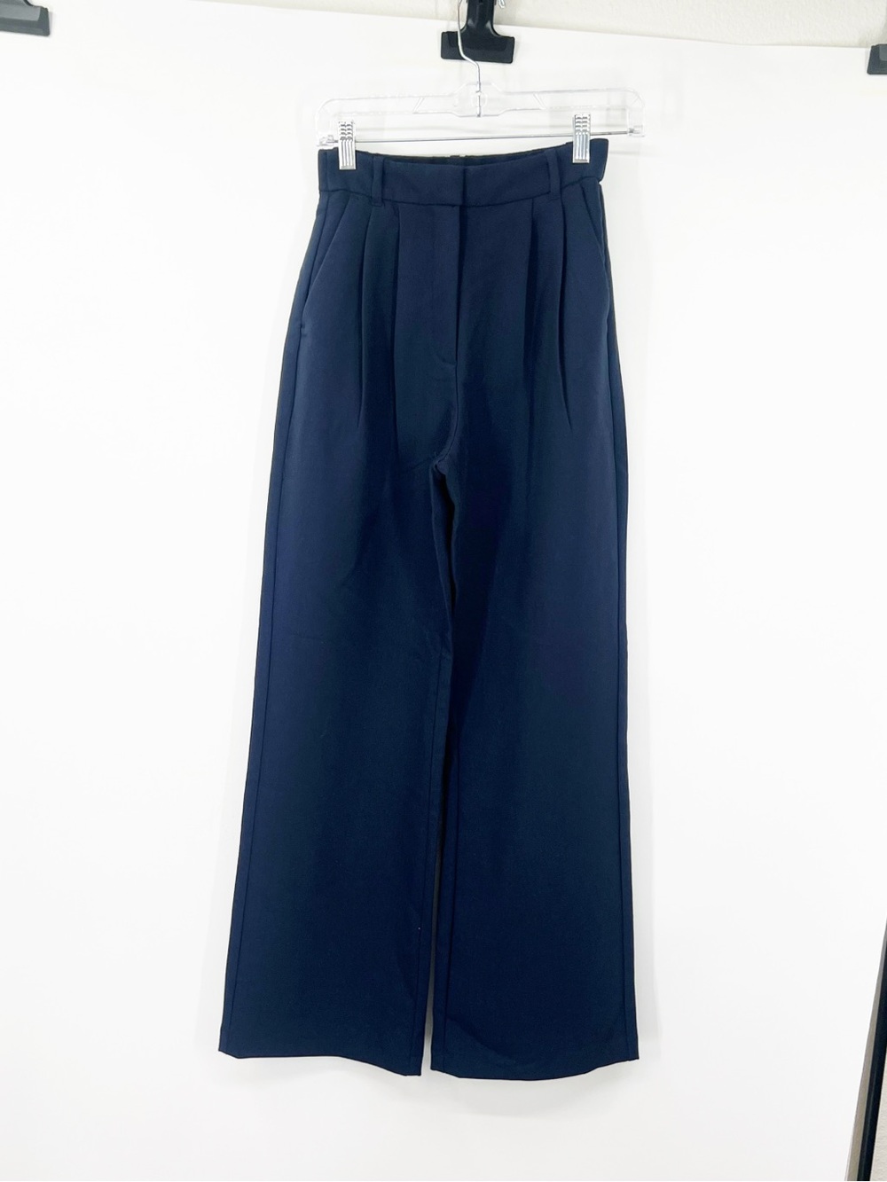 Abercrombie & Fitch Curve Love Pleated Wide-Leg Pants Navy